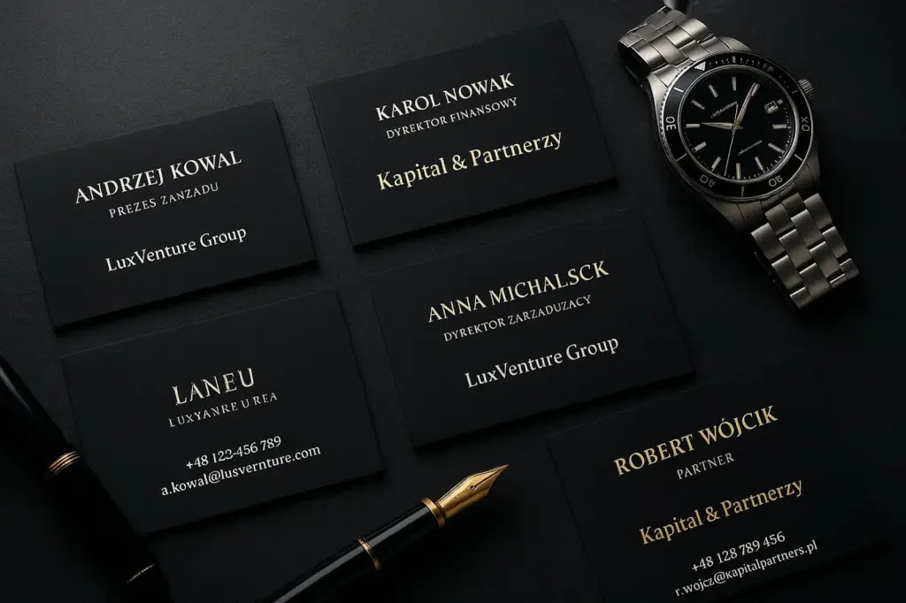 Czarne wizytówki, które podkreślają luksus i autorytet